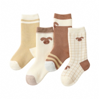 4 Páry Froté Zahuštěné Dětské Tečkované Bavlněné Studené Ponožky Se Střední Trubkou