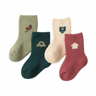 4 Páry Froté Zesílené Dětské Ponožky S Potiskem Bavlny Se Střední Trubkou