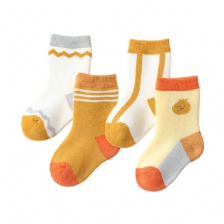 4 Páry Froté Zesílené Dětské Ponožky Splicing Striped Bavlna Mid Tube Socks