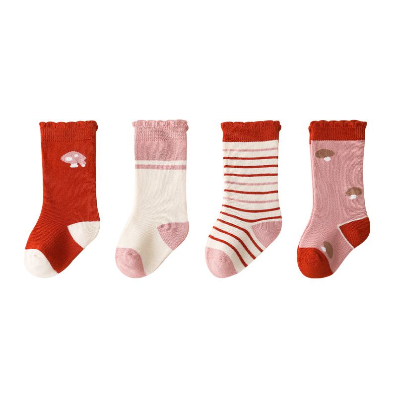 4 Páry Kojeneckých Ponožek 6-12 Měsíců 1-6 Let Unisex Proužek Pro Batolata Barevně Sladěné Novorozenecké Dětské Podlahové Ponožky Středové