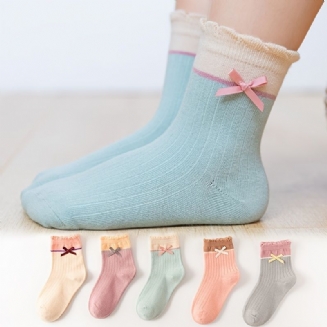 5 Párů Dětské Krajkové Mašle Bavlněné Ponožky Dívčí