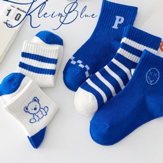 5 Párů Chlapeckých Bavlněných Ponožek Klein Modré Pruhované Krátké Ponožky