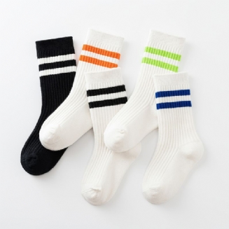 5 Párů Barevných Pruhovaných Sportovních Dětských Bavlněných Ponožek