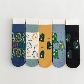5 Párů Bavlněných Ponožek S Dětským Kresleným Dinosaurem