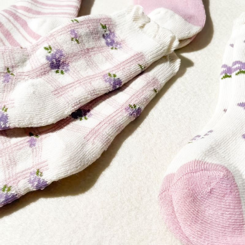 5 Párů Chlapci Dívky Ležérní Králík Květinový Potisk Ponožky Pro Posádku Roztomilý Fleece Zahuštěné Měkké Pohodlné