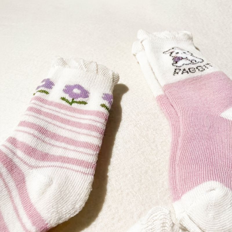 5 Párů Chlapci Dívky Ležérní Králík Květinový Potisk Ponožky Pro Posádku Roztomilý Fleece Zahuštěné Měkké Pohodlné