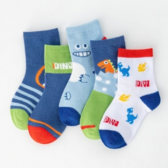 5 Párů Chlapci Dívky Roztomilý Vzor Dinosaura Bavlněné Ponožky Dětské