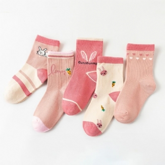5 Párů Dívky Cartoon Bunny Carrot Pattern Cotton Crew Socks Dětské Ponožky