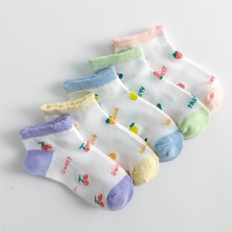 5 Párů Dívčí Vzor Ovoce Bavlna Color Block Prodyšné Kotníkové Ponožky Dětské