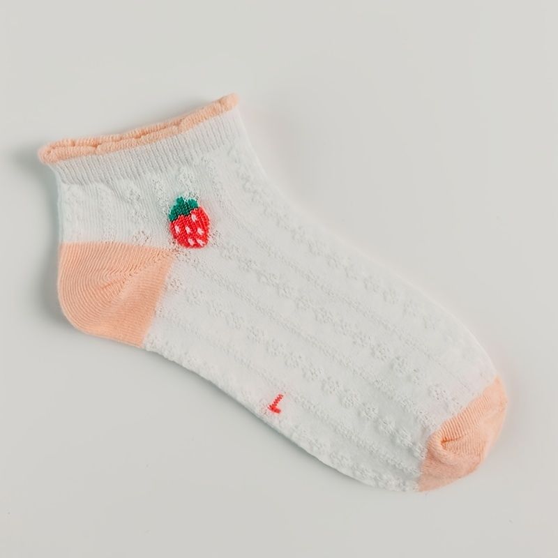 5 Párů Dívčí Vzor Ovoce Bavlna Color Block Prodyšné Kotníkové Ponožky Dětské