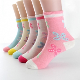 5 Párů Dívčích Ponožek Pro Děti Butterfly Graphic Cotton Crew Ponožky Teplá Zima