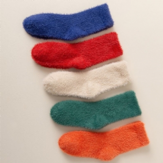5 Párů Dětské Jednobarevné Pohodlné Teplé Ponožky Podzim Zima