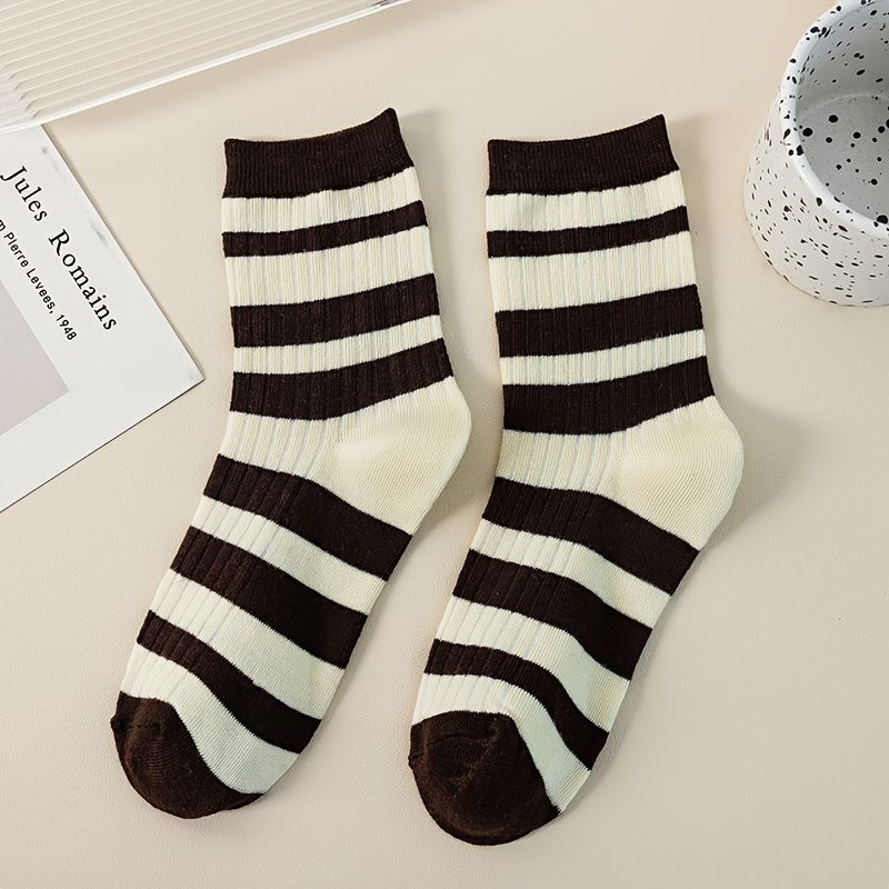5 Párů Dětské Ponožky Cartoon Bear Print Stripes Crew Pro Chlapce A Dívky