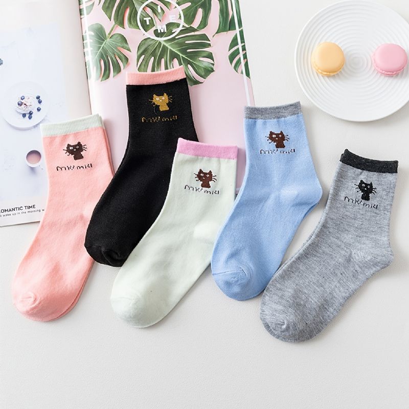 5 Párů Dětské Ponožky Cat Print Cotton Crew Socks Teplé Zimní Pro Chlapce A Dívky