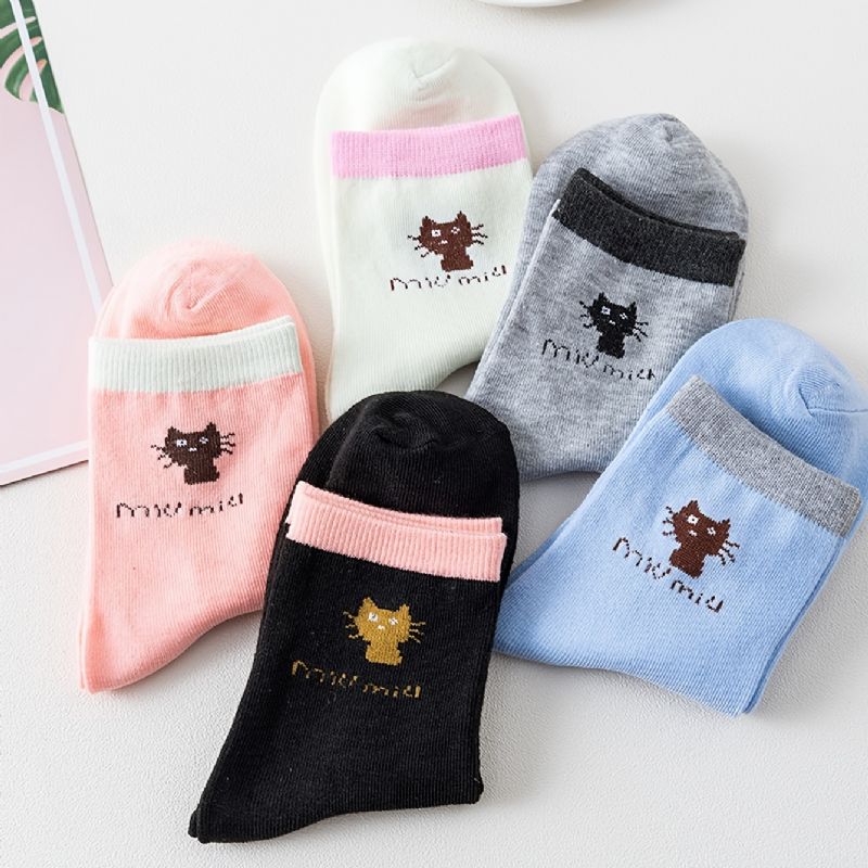 5 Párů Dětské Ponožky Cat Print Cotton Crew Socks Teplé Zimní Pro Chlapce A Dívky