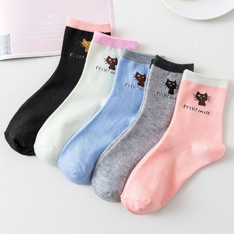 5 Párů Dětské Ponožky Cat Print Cotton Crew Socks Teplé Zimní Pro Chlapce A Dívky