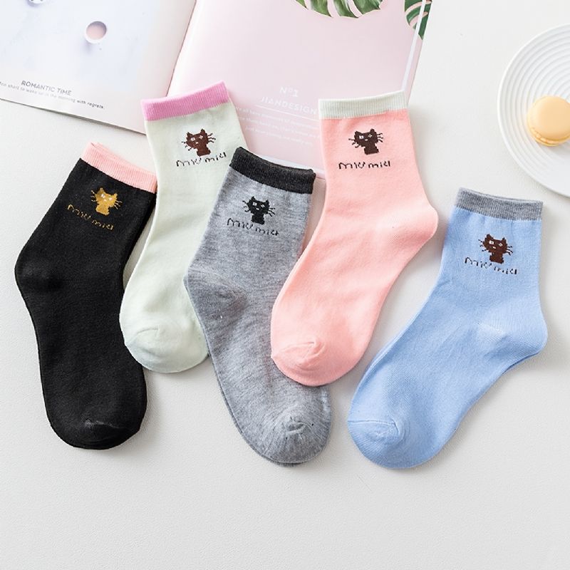 5 Párů Dětské Ponožky Cat Print Cotton Crew Socks Teplé Zimní Pro Chlapce A Dívky