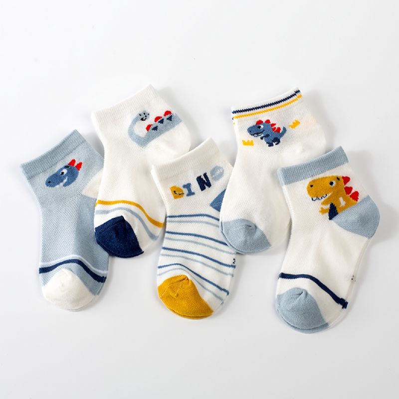 5 Párů Dětské Ponožky Kotníkové S Kresleným Dinosaurem Pro Chlapce A Dívky