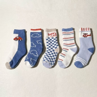 5 Párů Dětské Ponožky Kreslený Vzor Bavlněné Crew Teplá Zima Pro Chlapce Dívky