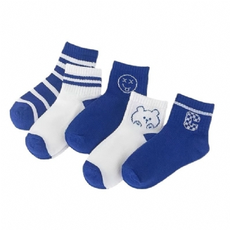 5 Párů Dětské Ponožky Modrý Medvídek Pruhované Písmeno Bavlněné Chlapečci Dívčí
