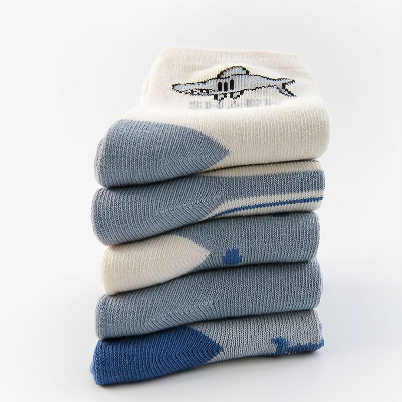 5 Párů Dětské Ponožky Se Vzorem Shark Stripe Cotton Crew Teplá Zima Pro Chlapce Dívky
