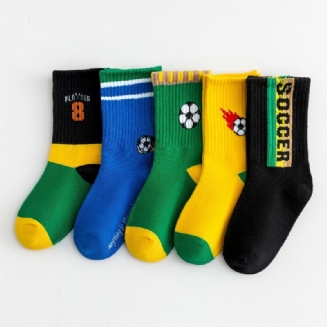 5 Párů Dětské Ponožky Čísla Fotbalový Vzor Bavlněné Pro Chlapce Dívky