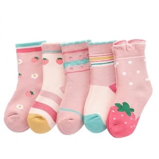 5 Párů Dětských Dívčích Ponožek Růžové Roztomilé Vzory Fleece Warm Crew Socks