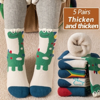 5 Párů Dětských Kreslených Dinosauřích Ponožek Plyšové Zahuštěné Teplé Zimní Posádkové Ponožky Pro Chlapce Dívky