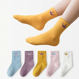 5 Párů Dětských Ponožek Crew Jednoduché Jednobarevné Bavlněné Ponožky Pro Chlapce