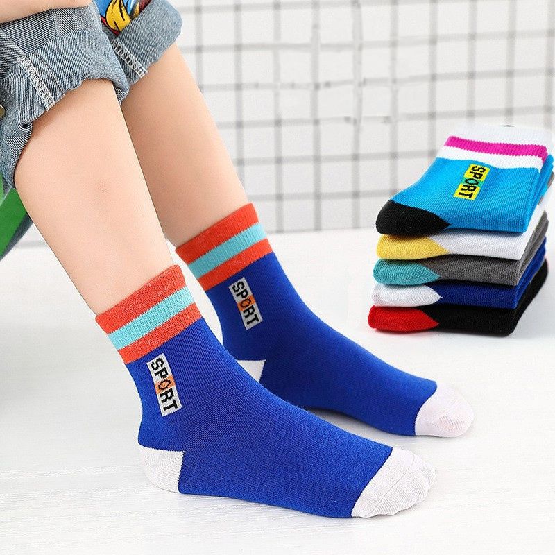 5 Párů Dětských Ponožek Dopisní Grafika Pruhovaná Bavlna Crew Ponožky Teplé Zimní Dívky Pro Chlapce