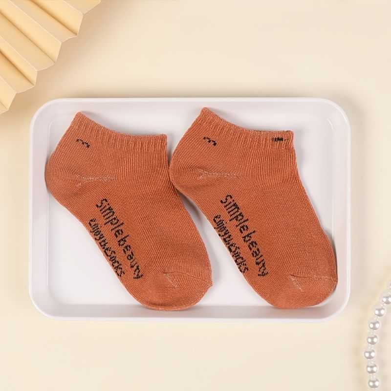 5 Párů Dětských Ponožek Jednobarevné Bavlněné Kotníkové Ponožky Pro Chlapce A Dívky