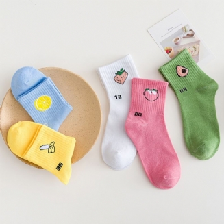 5 Párů Dětských Ponožek Ovocné Bavlněné Ponožky Pro Dívky