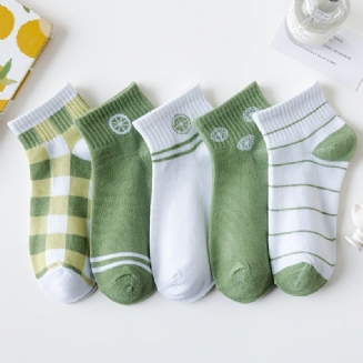 5 Párů Dětských Ponožek Pruhované Kostkované Bavlněné Kotníkové Ponožky Pro Chlapce A Dívky