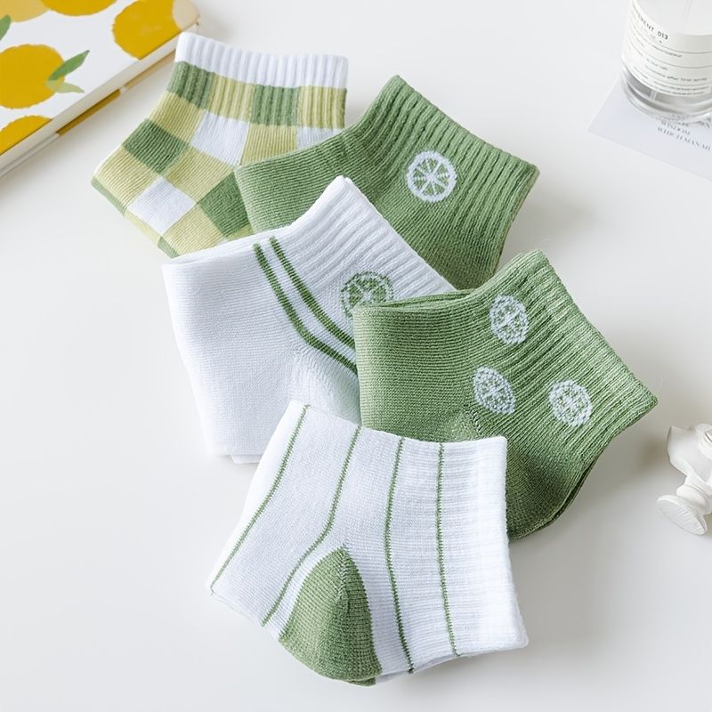 5 Párů Dětských Ponožek Pruhované Kostkované Bavlněné Kotníkové Ponožky Pro Chlapce A Dívky