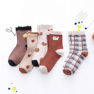 5 Párů Dětských Ponožek Roztomilý Kreslený Vzor Bavlněné Crew Ponožky Pro Dívky A Chlapce