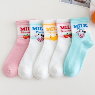 5 Párů Dětských Ponožek S Kresleným Vzorem Krávy Bavlněné Ponožky Pro Dívky