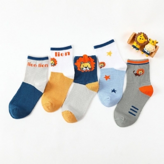 5 Párů Dětských Ponožek S Kresleným Vzorem Lva Bavlněné Posádkové Ponožky Pro Chlapce A Dívky