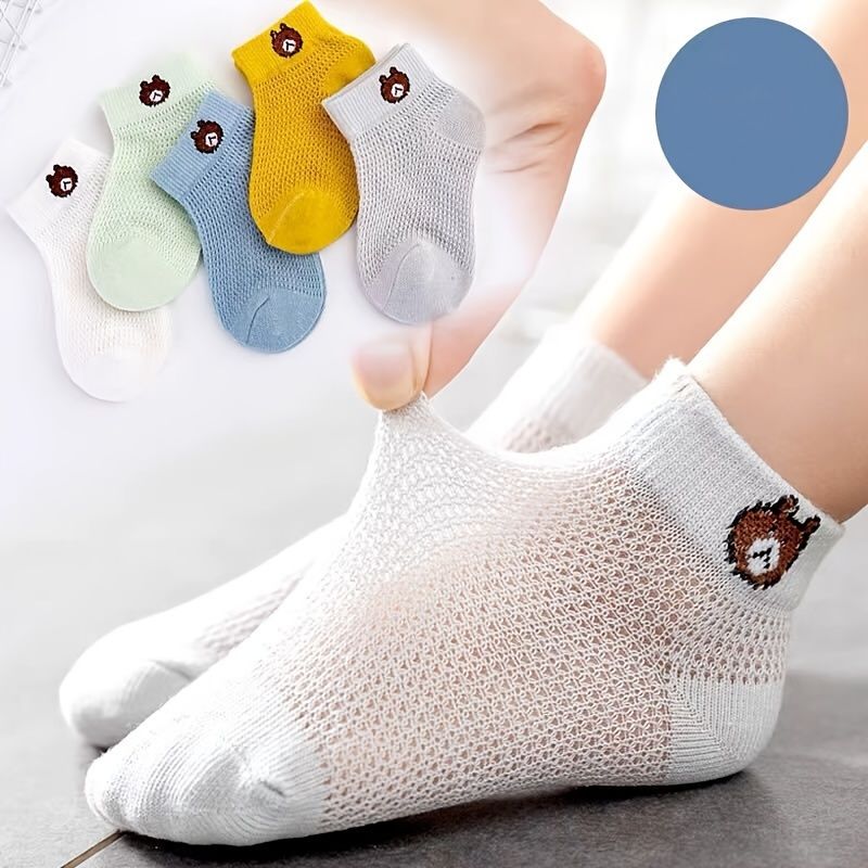 5 Párů Dětských Ponožek S Medvědím Vzorem Prodyšné Kotníkové Ponožky Pro Chlapce A Dívky