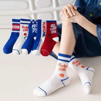 5 Párů Dětských Ponožek Se Vzorem Písmen Proužkované Bavlněné Ponožky Pro Dívky A Chlapce