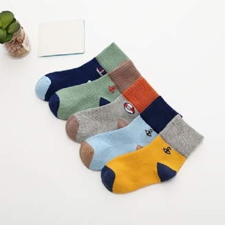 5 Párů Děťátko Color Block Cotton Crew Socks Chlapecké Dívčí Dětské Ponožky
