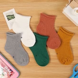 5 Párů Kojeneckých Ponožek Jednobarevné Crew Ponožky Pro Chlapce A Dívky
