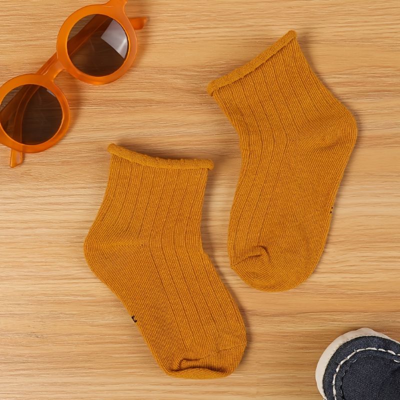 5 Párů Kojeneckých Ponožek Jednobarevné Crew Ponožky Pro Chlapce A Dívky