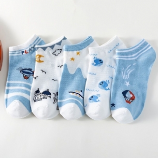 5 Párů Kojeneckých Ponožek Kreslený Oceánský Zvířecí Vzor Bavlněné Kotníkové Ponožky Pro Chlapce A Dívky