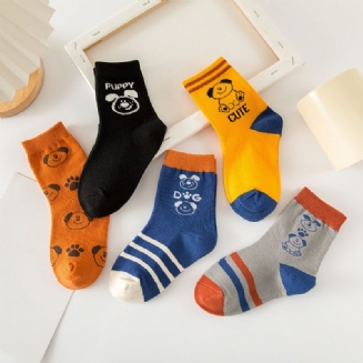 5 Párů Kreslených Pruhovaných Bavlněných Chlapeckých Ponožek Ponožky Pro Děti Pro Štěně