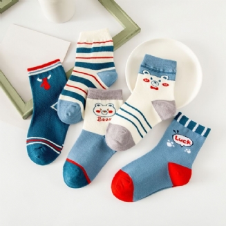 5 Párů Pruhované Kreslené Chlapecké Ponožky Cotton Bear Děti Crew Socks