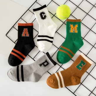 5 Párů Pruhovaných Chlapeckých Ponožek Bavlněné Barevné Bloky Pro Děti Crew Socks