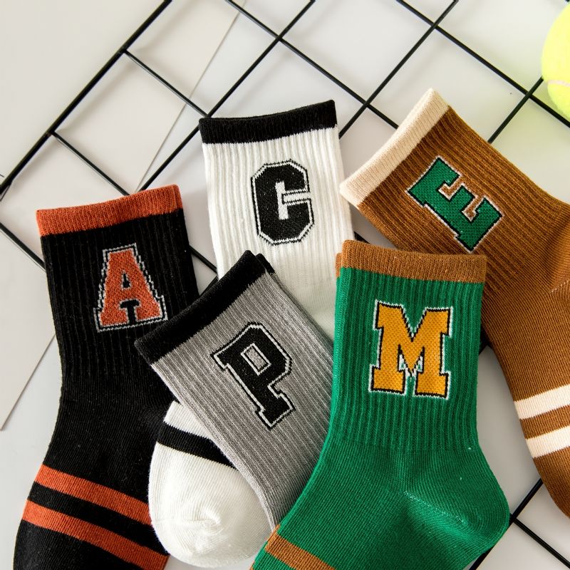 5 Párů Pruhovaných Chlapeckých Ponožek Bavlněné Barevné Bloky Pro Děti Crew Socks