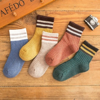 5ks Dívčí Chlapecké Vintage Pruhované Bavlněné Teplé Ponožky