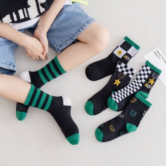 5ks Dívčích Chlapců Kreslený Vzor Pruhované Bavlněné Ponožky