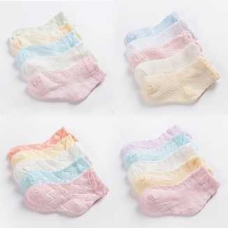 5párů Kojeneckých Ponožek Jednobarevné Volánkové Krajkové Tenké Crew Ponožky Pro Chlapce A Dívky